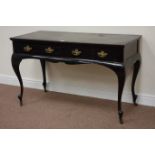 Late Victorian mahogany side table with two drawers raised on cabriole legs, W122cm, H74cm,
