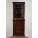 19th century mahogany bow front floor standing two sectional corner display cabinet, W72cm,