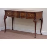 20th century walnut break serpentine serving/side table fitted with three drawers,