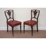 Pair Edwardian inlaid rosewood salon chairs, fretwork vase splat back,