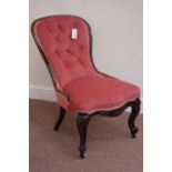 Victorian rosewood framed upholstered spoon back nursing chair,