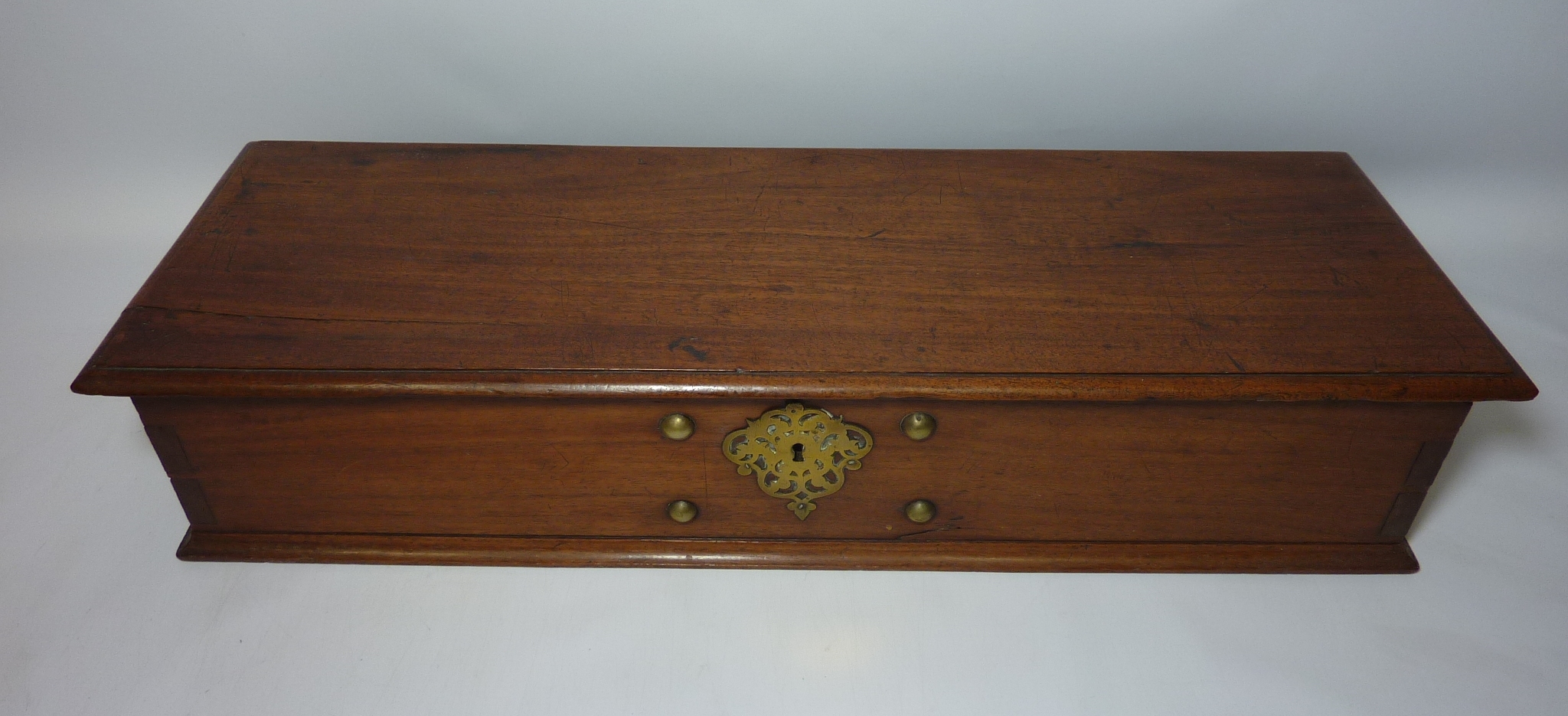 Late 19th century oak and brass bound deed box W71cm Condition Report <a