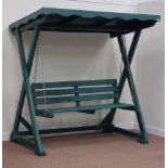 Sharps large green painted garden bench swing with canopy, W198cm, H200cm,