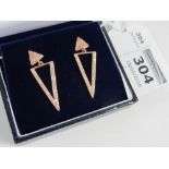 Pair of rose gold triangular pendant ear-rings stamped 925 Condition Report <a