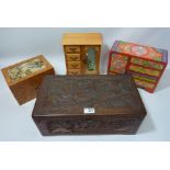 Small Chinese carved camphor wood slipper box,