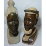 Pair African Zimbabwean Shona Stone carved busts H45cm Condition Report <a