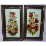 Floral Still Life Studies, pair Edwardian paintings on glass,