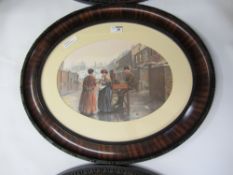 Set of three oval Edwardian city life prints in mahogany frames Condition Report