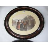 Set of three oval Edwardian city life prints in mahogany frames Condition Report