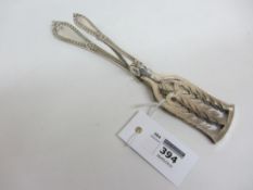 Pair of Victorian heavy silver asparagus tongs sprung handle by Henry Wilkinson & Co Sheffield 1862