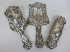Art Nouveau silver three piece dressing table set by William Adams Birmingham 1908