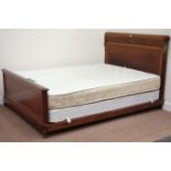 20th century Louis XVI style plum pudding mahogany 4ft 9" bedstead with box base and mattress,