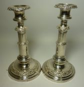 Pair Sheffield plate telescopic candlesticks Condition Report <a href='//www.