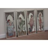 Set four mirrors with Alphonse Mucha transfers, 'Eclat du jour', 'Repos de la Duit',