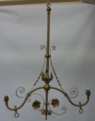 Late Victorian two arm gasolier with cast brass motifs (converted to electric) H80cm