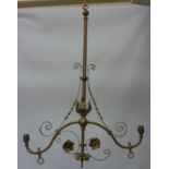 Late Victorian two arm gasolier with cast brass motifs (converted to electric) H80cm