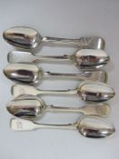 Set of six Victorian silver fiddle pattern teaspoons Exeter 1850 approx 6oz Condition