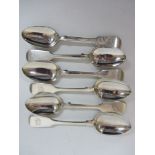 Set of six Victorian silver fiddle pattern teaspoons Exeter 1850 approx 6oz Condition