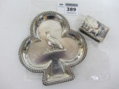 Silver gaming dish with embossed with a grouse London 1913 and an Edwardian Bryant and May matchbox,
