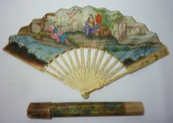 19th century fan with hand painted classical decoration,