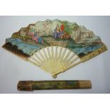 19th century fan with hand painted classical decoration,