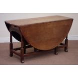 Georgian oak oval gateleg dining table fitted with single drawer to base, 139cm x 52cm - 157cm,