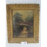 Upland River scene oil on board in carved gilt frame 35cm x 24cm Condition Report