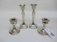 Two pairs hallmarked silver candlesticks weighted bases Condition Report <a