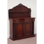 Victorian mahogany serpentine chiffonier fitted with single drawer above double cupboard,