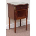 20th century Louis XVI style plum pudding mahogany bedside pot cupboard enclosed by single door