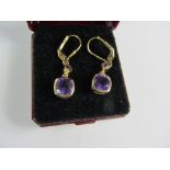 Pair of square amethyst pendant ear-rings stamped 925 Condition Report <a