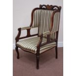 Edwardian inlaid mahogany wingback armchair upholstered in striped fabric Condition