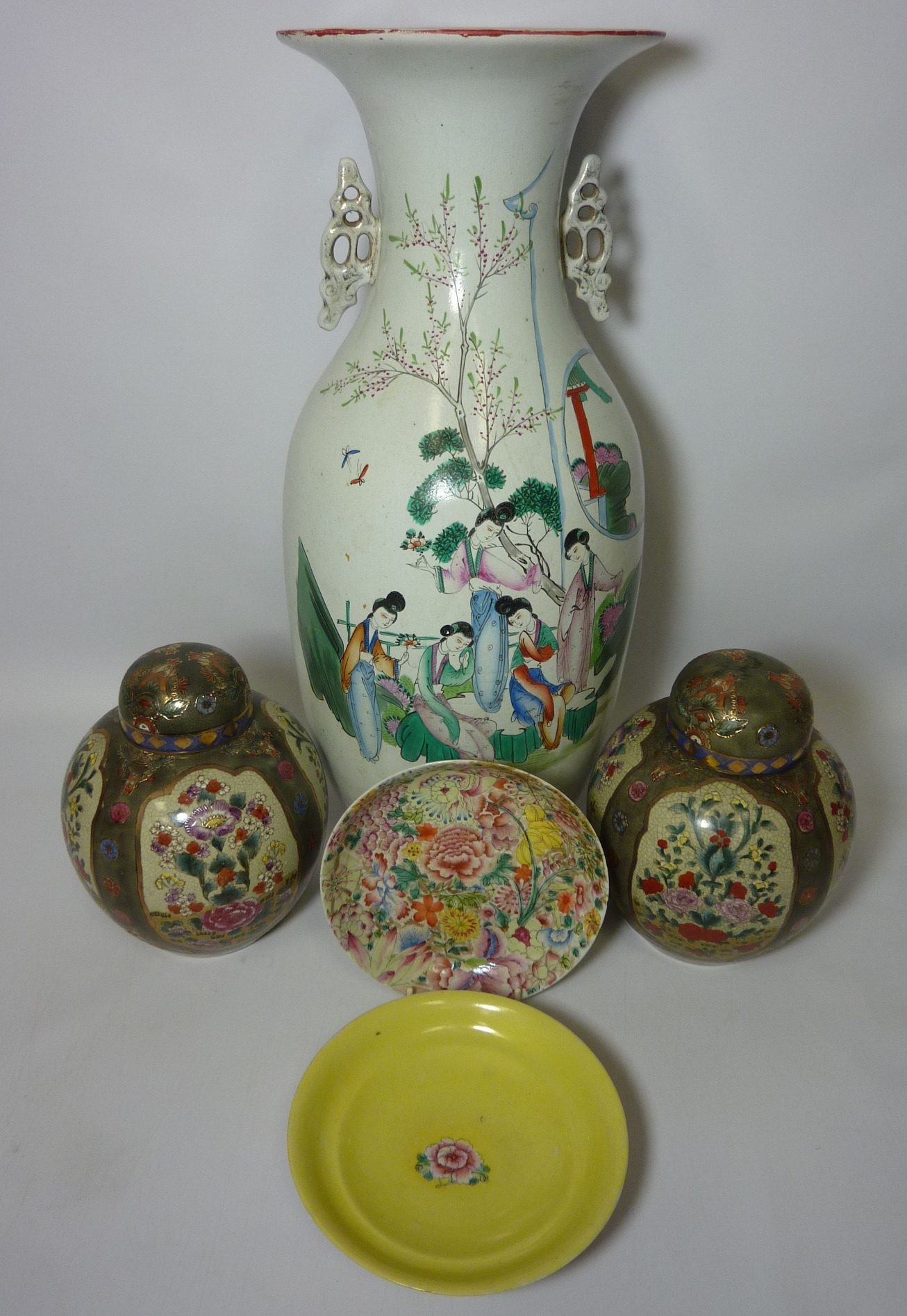 20th century Chinese baluster vase with Cantonese style figural decoration H55cm,