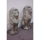 Pair cast composite stone seated lions, H65cm Condition Report <a href='//www.