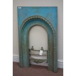 Cast iron fire inset with arched aperture, decorative mouldings, W61cm,