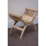 Curved x-framed solid teak stool, W64cm Condition Report <a href='//www.