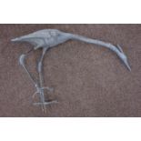 Heavy lead heron with bronze bar legs, H70cm (overall),