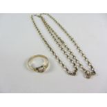 Gold chain necklace stamped 9ct and a buckle ring hallmarked 9ct approx 11.