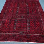 Afghan Baluchi hand knotted red and blue ground rug carpet,