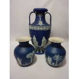 Large Wedgwood Jasperware twin handled urn shaped vase H36.