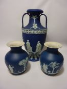 Large Wedgwood Jasperware twin handled urn shaped vase H36.