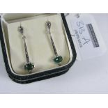 Pair of green tourmaline and marcasite pendant ear-rings stamped 925 Condition Report