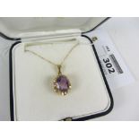 Amethyst pendant necklace hallmarked 9ct Condition Report <a href='//www.