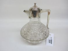 Edwardian silver mounted cut crystal presentation claret jug by T.