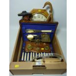 Canteen of fish knives and forks (with fish servers) in presentation case, postal scales,