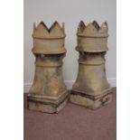 Pair terracotta crown top chimney pots stamped 'James Goody, Darfield Works, Barnsley',