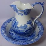 Spode Italian blue and white jug and bowl set H32cm Condition Report <a