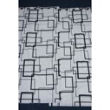 Curtains - pair linen monochrome geometric pattern thermal lined curtains, W190cm,