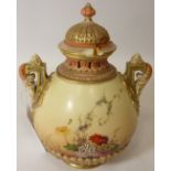 Royal Worcester twin handled pot pourri jar and cover painted with wild flowers, shape no. 1995 c.