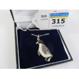 Enamel and marcasite penguin pendant necklace stamped 925 Condition Report <a
